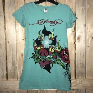 EUC Large Vintage Ed Hardy Turquoise Tunic